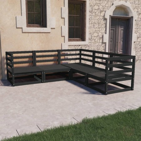 vidaXL Set Divani da Giardino 5 pz Nero in Legno Massello di Pino