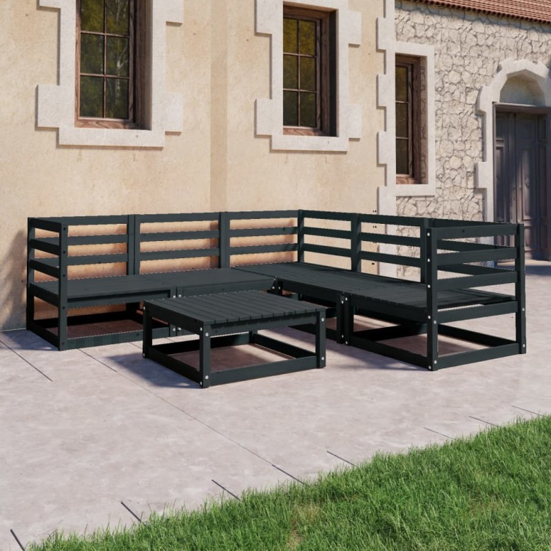 vidaXL Set Divani da Giardino 6 pz Nero in Legno Massello di Pino vidaXL Set Divani da Giardino 6 pz Nero in Legno Massello di Pino