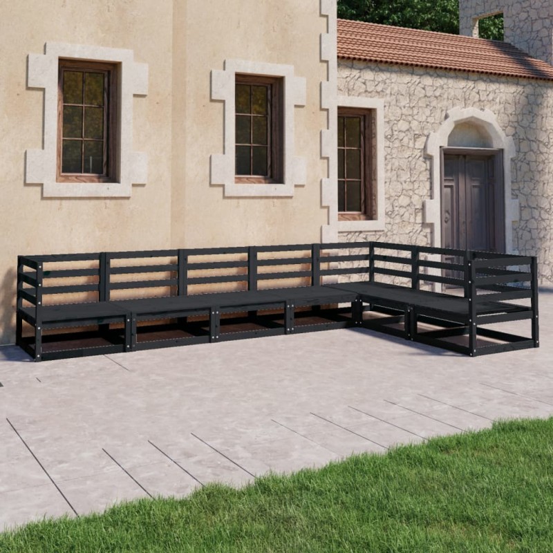 vidaXL Set Divani da Giardino 7 pz Nero in Legno Massello di Pino vidaXL Set Divani da Giardino 7 pz Nero in Legno Massello di Pino