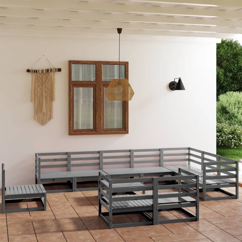 vidaXL Set Divani da Giardino 11 pz Grigi in Legno Massello di Pino