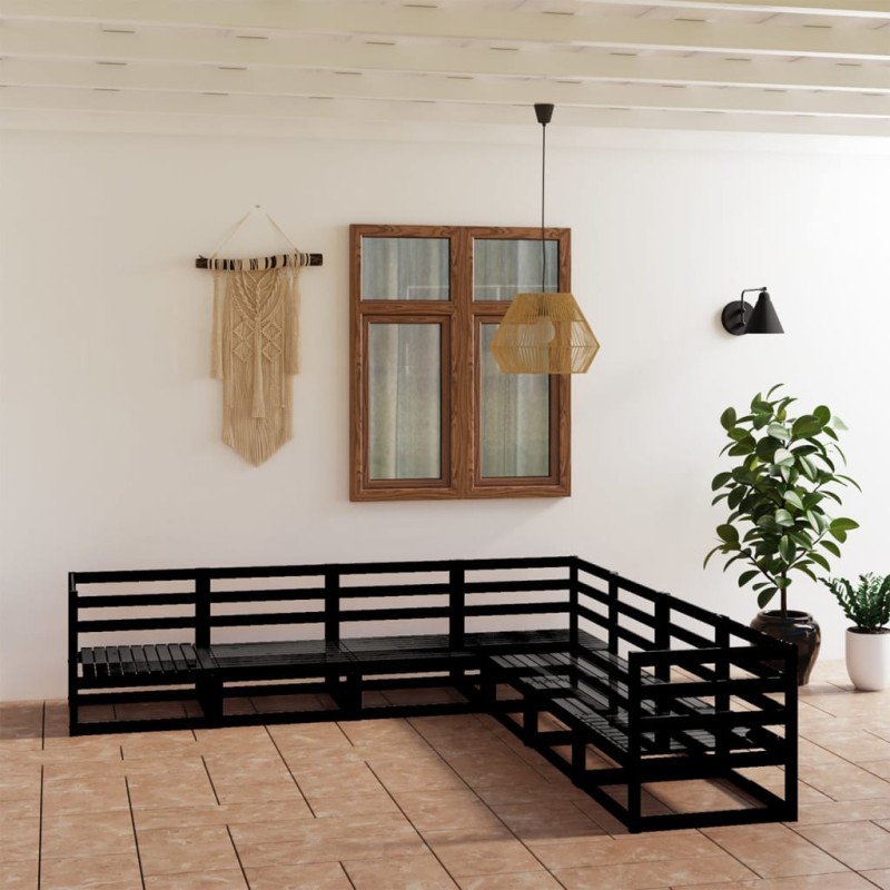 vidaXL Set Divani da Giardino 7 pz Nero in Legno Massello di Pino vidaXL Set Divani da Giardino 7 pz Nero in Legno Massello di Pino