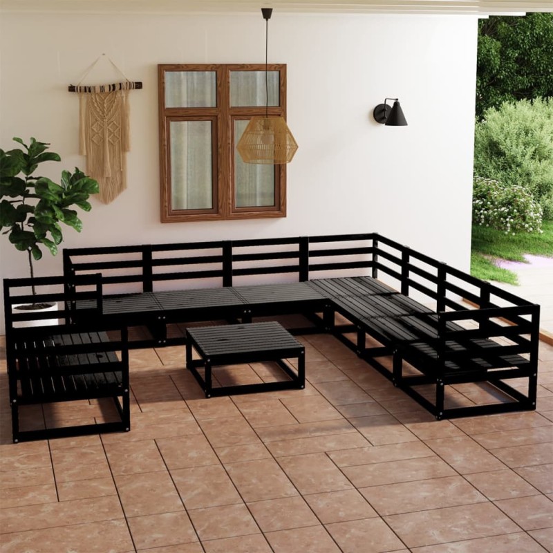 vidaXL Set Divani da Giardino 10 pz Nero in Legno Massello di Pino vidaXL Set Divani da Giardino 10 pz Nero in Legno Massello di Pino
