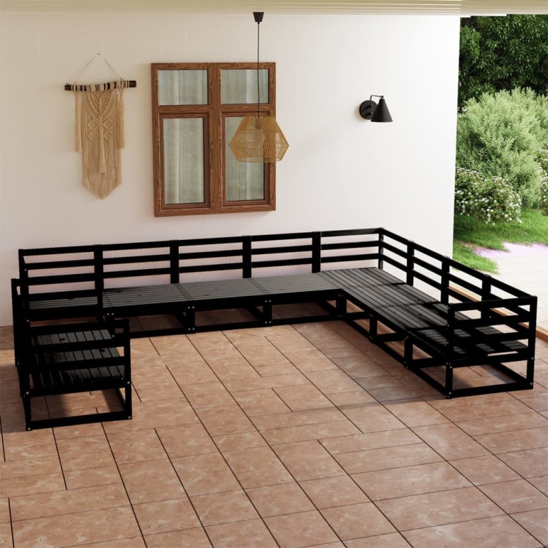 vidaXL Set Divani da Giardino 10 pz Nero in Legno Massello di Pino vidaXL Set Divani da Giardino 10 pz Nero in Legno Massello di Pino