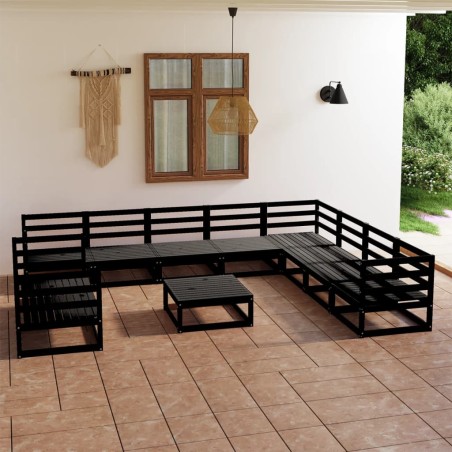 vidaXL Set Divani da Giardino 11 pz Nero in Legno Massello di Pino