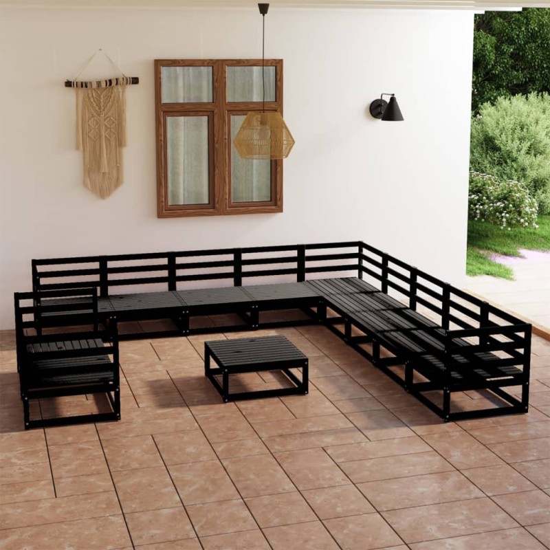 vidaXL Set Divani da Giardino 12 pz Nero in Legno Massello di Pino vidaXL Set Divani da Giardino 12 pz Nero in Legno Massello di Pino