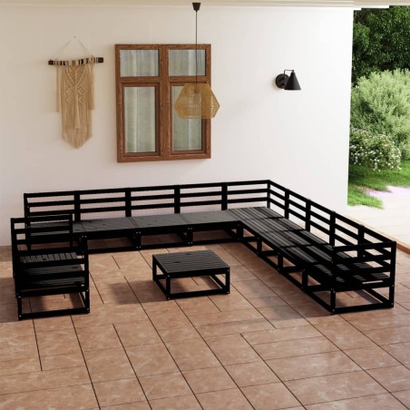 vidaXL Set Divani da Giardino 12 pz Nero in Legno Massello di Pino