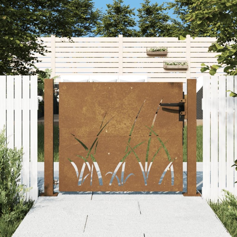 vidaXL Cancello da Giardino 105x105 cm in Acciaio Corten Design Erba vidaXL Cancello da Giardino 105x105 cm in Acciaio Corten Design Erba