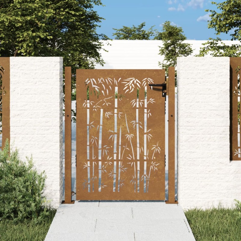 vidaXL Cancello da Giardino 105x130 cm in Acciaio Corten Design Bambù vidaXL Cancello da Giardino 105x130 cm in Acciaio Corten Design Bambù