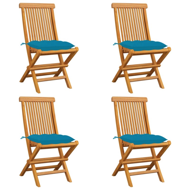 vidaXL Sedie da Giardino con Cuscini Azzurro 4 pz in Massello di Teak vidaXL Sedie da Giardino con Cuscini Azzurro 4 pz in Massello di Teak