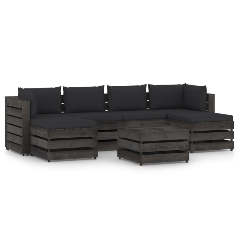 vidaXL Set Salotto da Giardino 7pz con Cuscini Legno Impregnato Grigio vidaXL Set Salotto da Giardino 7pz con Cuscini Legno Impregnato Grigio