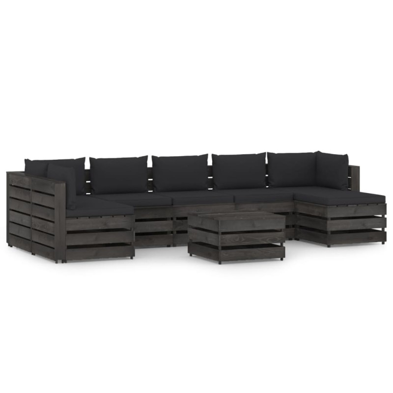 vidaXL Set Salotto da Giardino con Cuscini 8pz Legno Impregnato Grigio vidaXL Set Salotto da Giardino con Cuscini 8pz Legno Impregnato Grigio