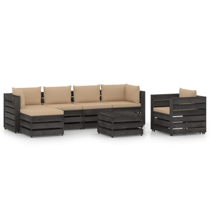vidaXL Set Salotto da Giardino 7pz con Cuscini Legno Impregnato Grigio vidaXL Set Salotto da Giardino 7pz con Cuscini Legno Impregnato Grigio
