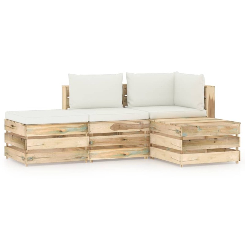 vidaXL Set Salotto da Giardino con Cuscini 4 pz Legno Impregnato Verde vidaXL Set Salotto da Giardino con Cuscini 4 pz Legno Impregnato Verde