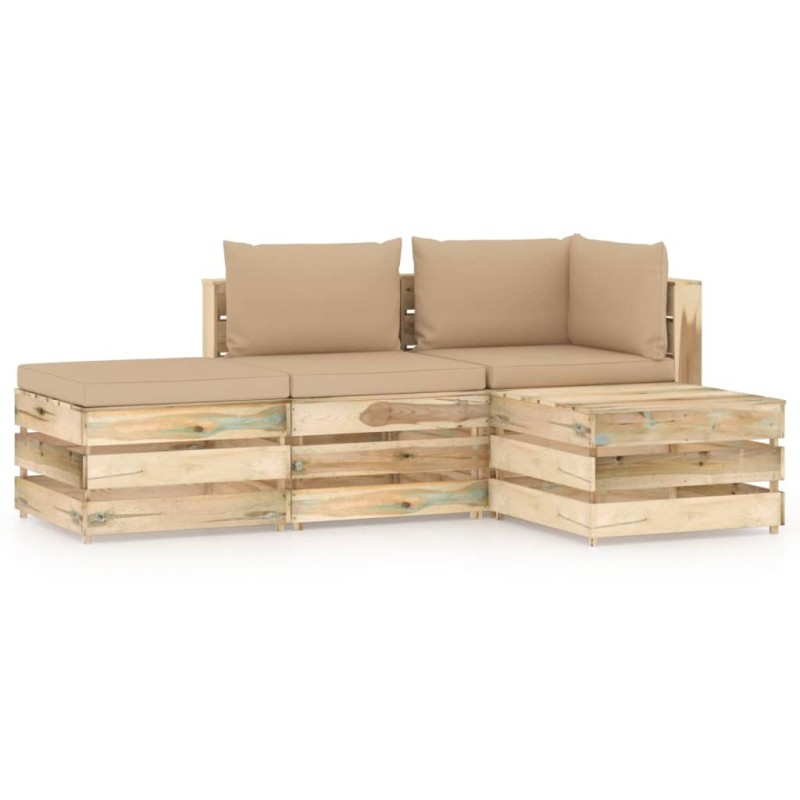 vidaXL Set Divani da Giardino con Cuscini 4 pz Legno Impregnato Verde vidaXL Set Divani da Giardino con Cuscini 4 pz Legno Impregnato Verde