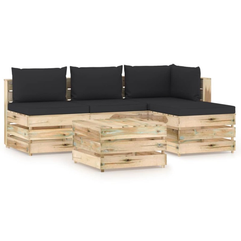 vidaXL Set Salotto da Giardino con Cuscini 5 pz Legno Impregnato Verde vidaXL Set Salotto da Giardino con Cuscini 5 pz Legno Impregnato Verde