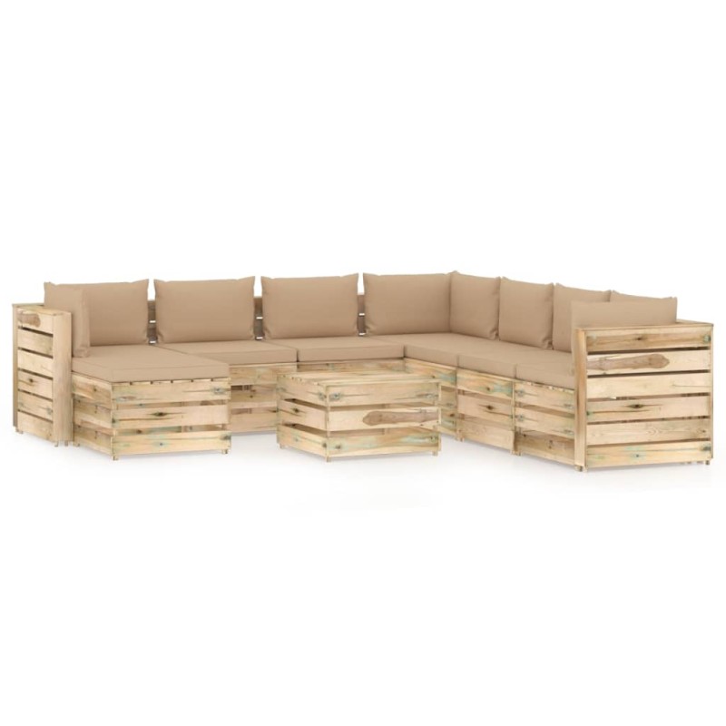 vidaXL Set Divani da Giardino con Cuscini 9 pz Legno Impregnato Verde vidaXL Set Divani da Giardino con Cuscini 9 pz Legno Impregnato Verde