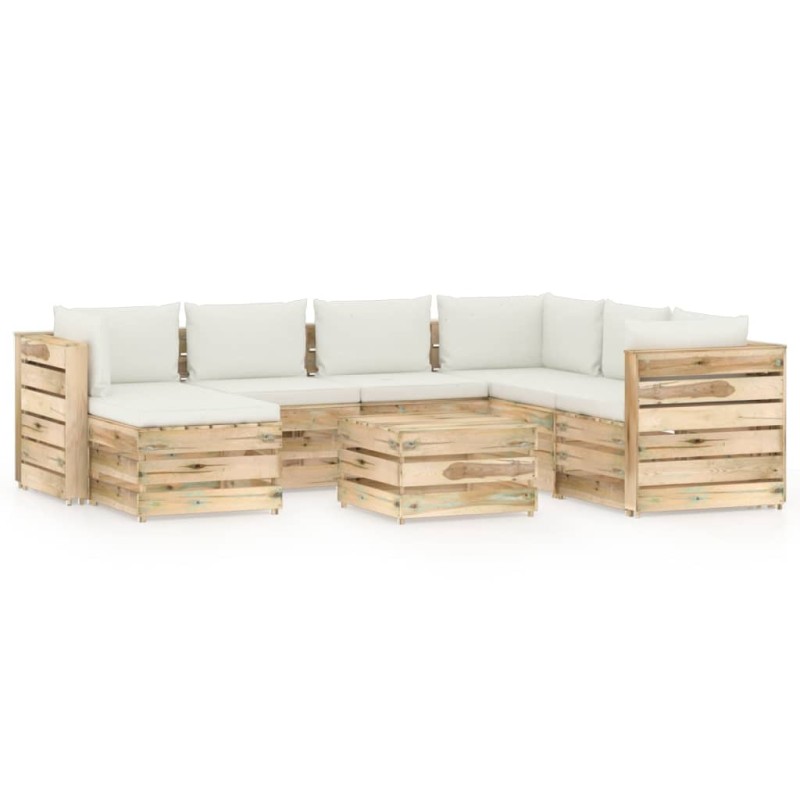 vidaXL Set Salotto da Giardino con Cuscini 8 pz Legno Impregnato Verde vidaXL Set Salotto da Giardino con Cuscini 8 pz Legno Impregnato Verde