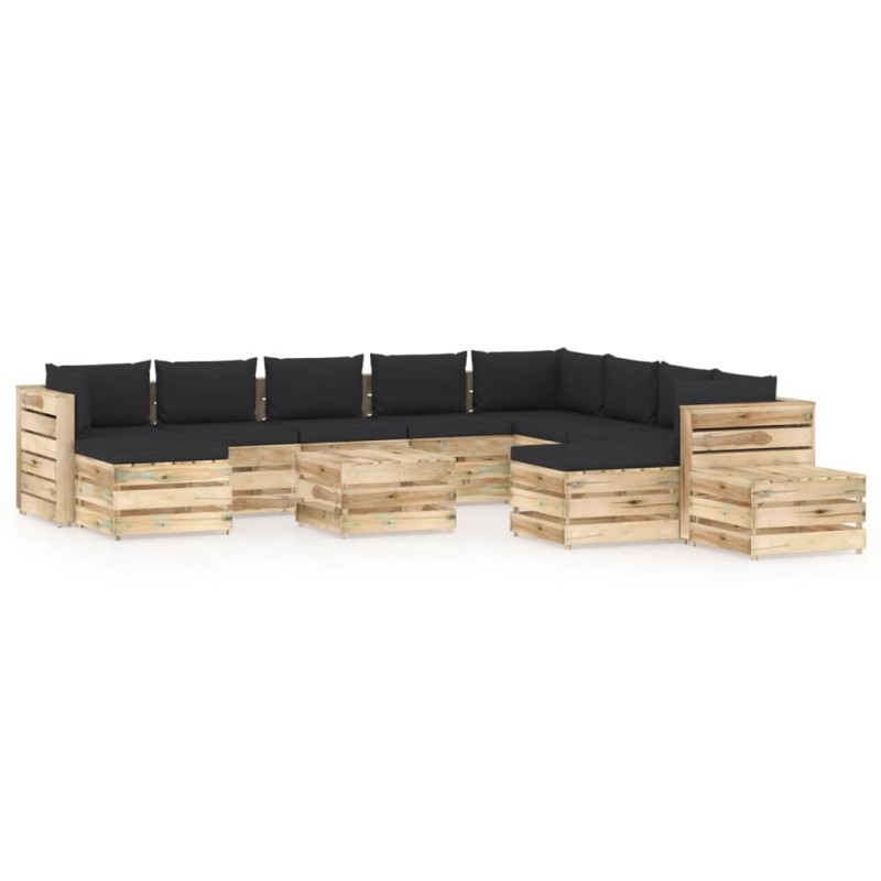 vidaXL Set Divani da Giardino con Cuscini 12 pz Legno Impregnato Verde vidaXL Set Divani da Giardino con Cuscini 12 pz Legno Impregnato Verde