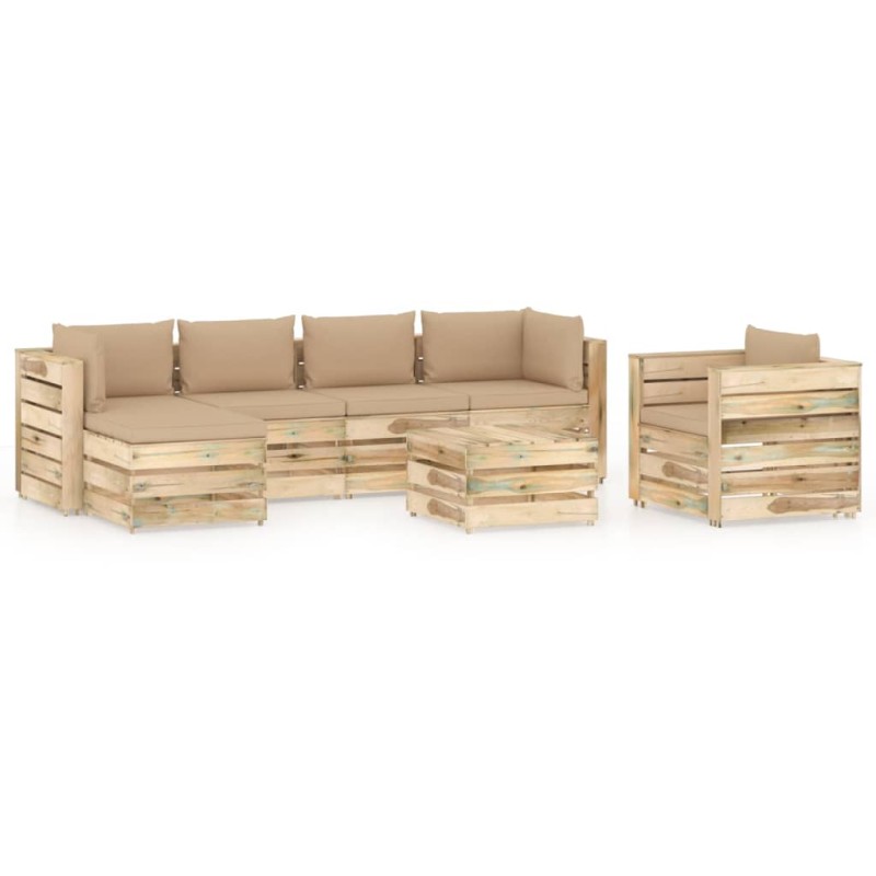 vidaXL Set Divani da Giardino con Cuscini 7 pz Legno Impregnato Verde vidaXL Set Divani da Giardino con Cuscini 7 pz Legno Impregnato Verde