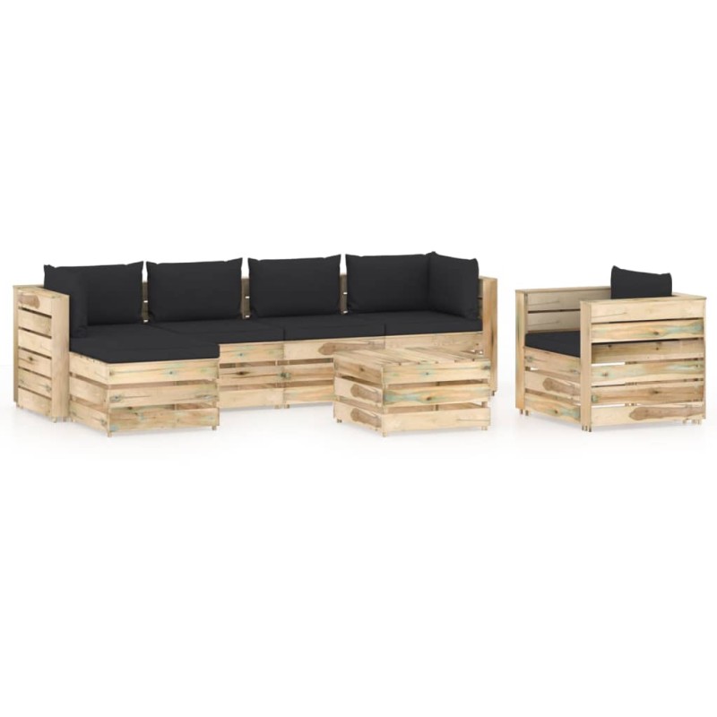 vidaXL Set Salotto da Giardino con Cuscini 7 pz Legno Impregnato Verde vidaXL Set Salotto da Giardino con Cuscini 7 pz Legno Impregnato Verde