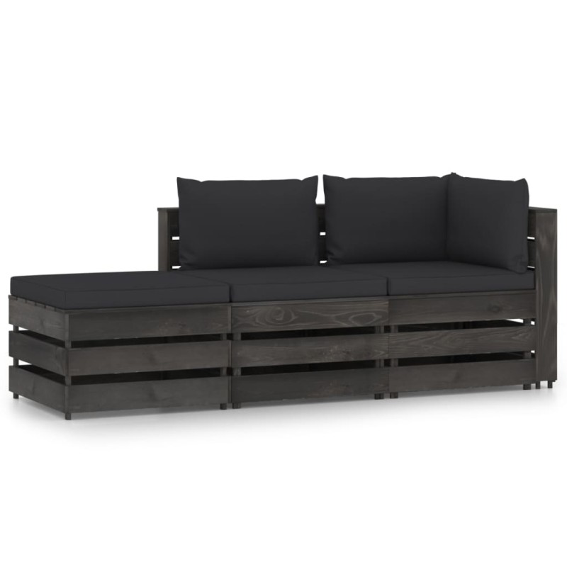 vidaXL Set Salotto da Giardino 3pz con Cuscini Legno Impregnato Grigio vidaXL Set Salotto da Giardino 3pz con Cuscini Legno Impregnato Grigio
