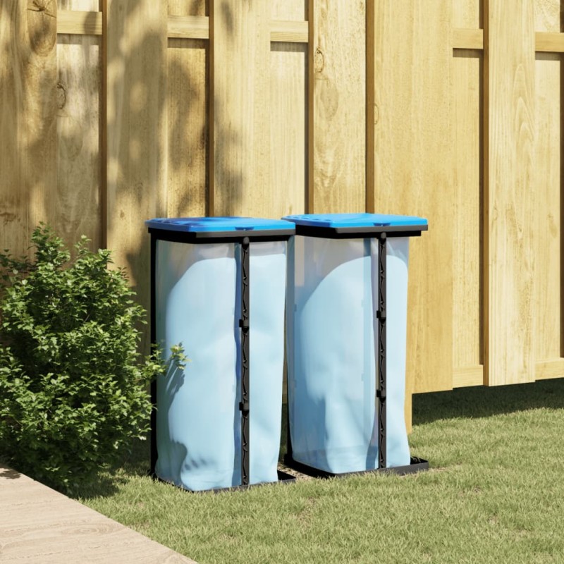 vidaXL Porta Sacchi Spazzatura 2 pz Nero e Blu 60 L in PP vidaXL Porta Sacchi Spazzatura 2 pz Nero e Blu 60 L in PP