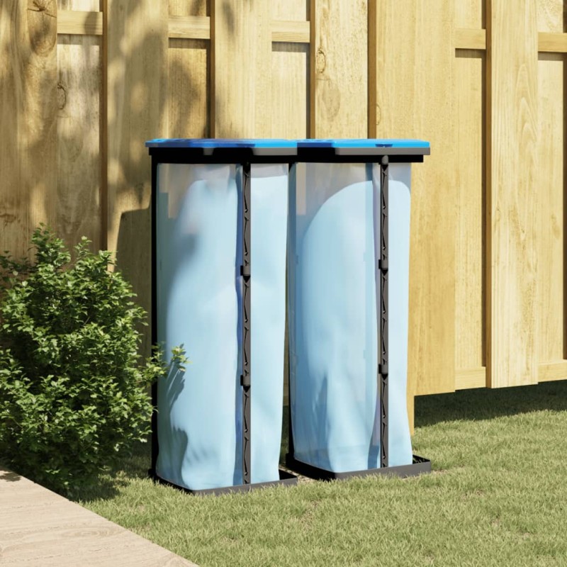vidaXL Porta Sacchi Spazzatura 2 pz Nero e Blu 120 L in PP vidaXL Porta Sacchi Spazzatura 2 pz Nero e Blu 120 L in PP