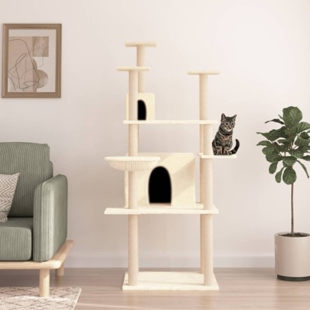 vidaXL Albero per Gatti con Tiragraffi in Sisal Crema 166 cm