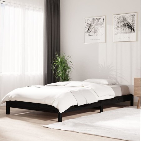 vidaXL Letto Impilabile Nero 75x190 cm in Legno Massello di Pino