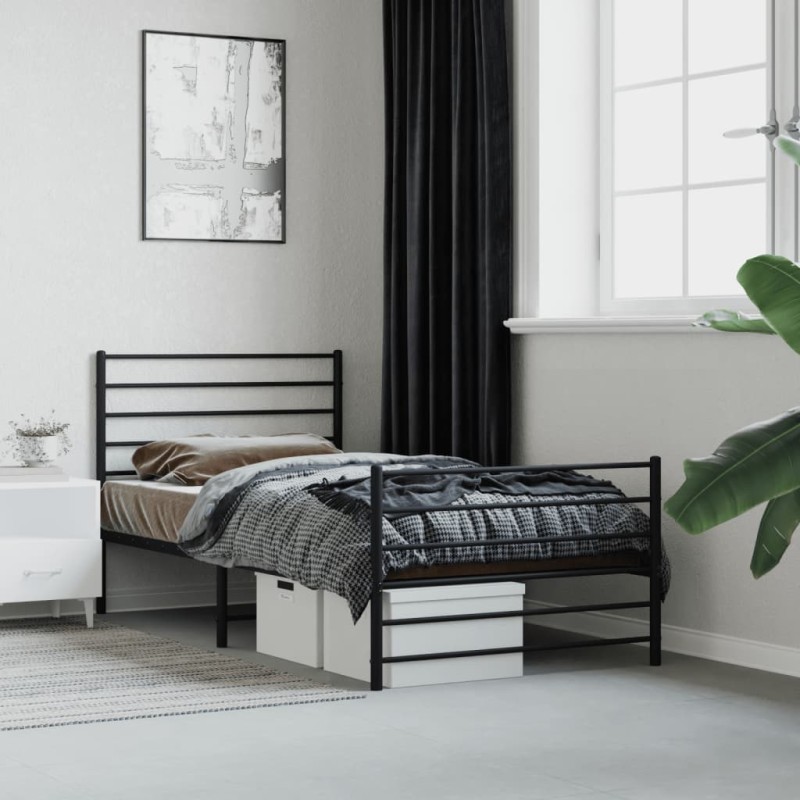 vidaXL Giroletto con Testiera e Pediera Metallo Nero 90x190 cm vidaXL Giroletto con Testiera e Pediera Metallo Nero 90x190 cm