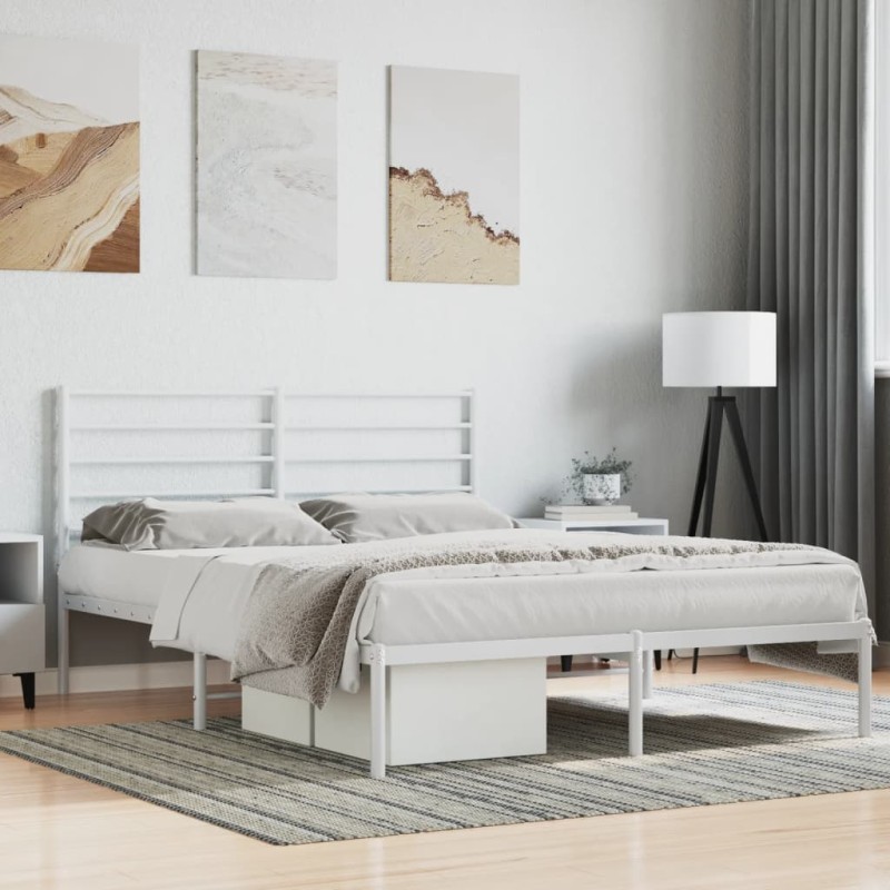 vidaXL Giroletto con Testiera Metallo Bianco 135x190 cm vidaXL Giroletto con Testiera Metallo Bianco 135x190 cm