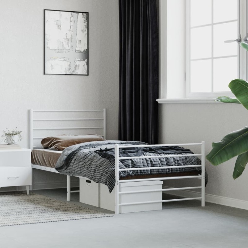 vidaXL Giroletto con Testiera e Pediera Metallo Bianco 100x190 cm vidaXL Giroletto con Testiera e Pediera Metallo Bianco 100x190 cm