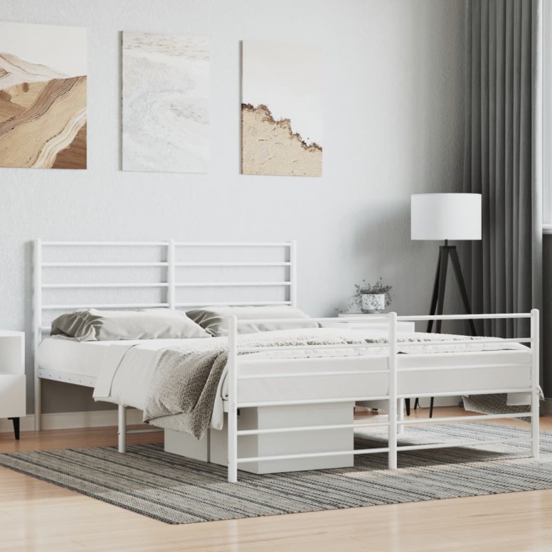 vidaXL Giroletto con Testiera e Pediera Metallo Bianco 140x190 cm vidaXL Giroletto con Testiera e Pediera Metallo Bianco 140x190 cm