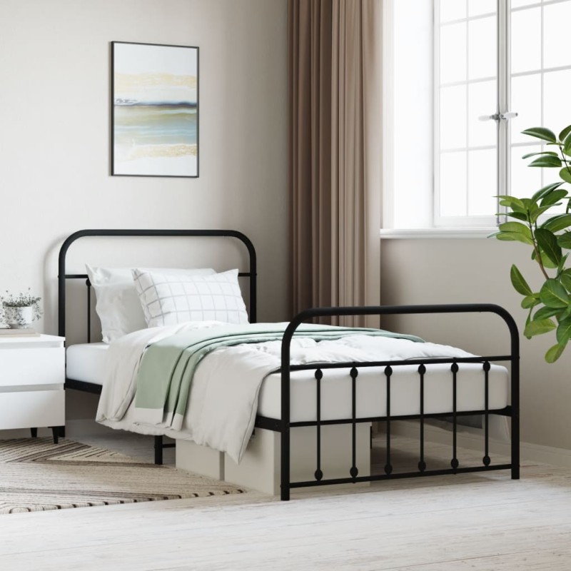 vidaXL Giroletto con Testiera e Pediera Metallo Nero 107x203 cm vidaXL Giroletto con Testiera e Pediera Metallo Nero 107x203 cm