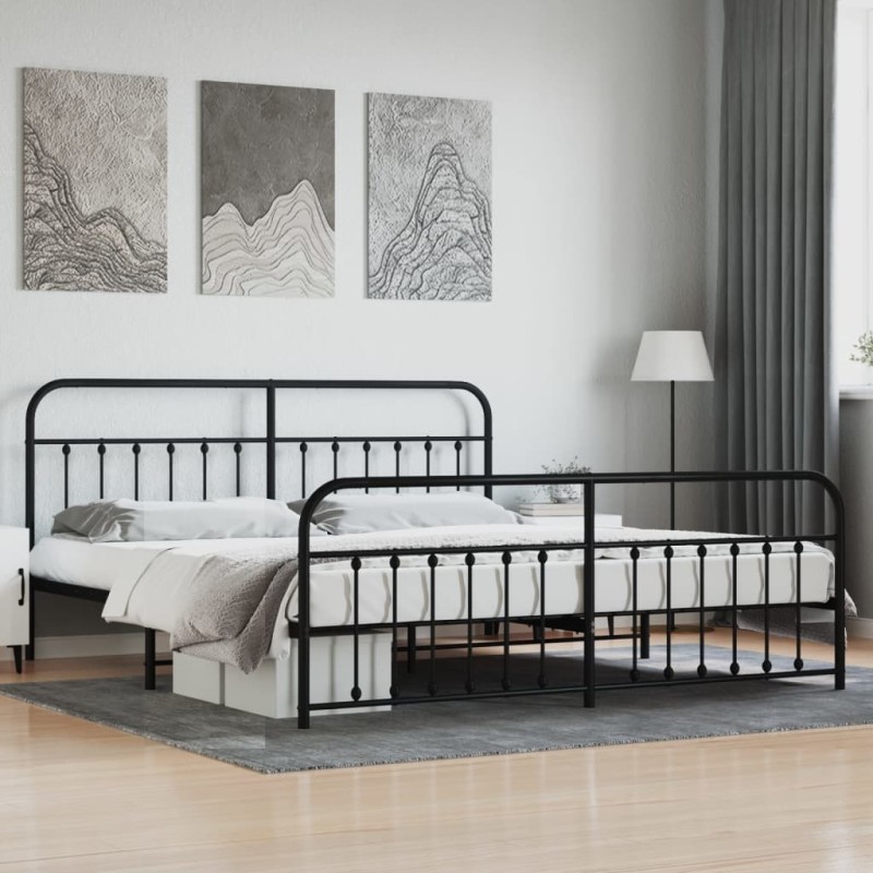 vidaXL Giroletto con Testiera e Pediera Metallo Nero 193x203 cm vidaXL Giroletto con Testiera e Pediera Metallo Nero 193x203 cm