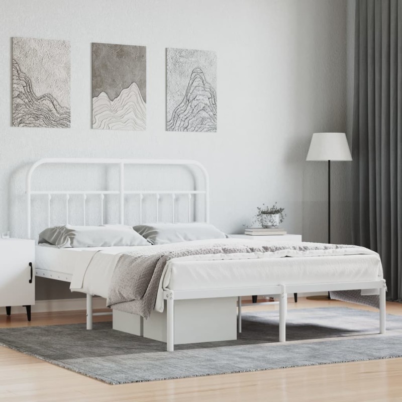 vidaXL Giroletto con Testiera Metallo Bianco 140x190 cm vidaXL Giroletto con Testiera Metallo Bianco 140x190 cm