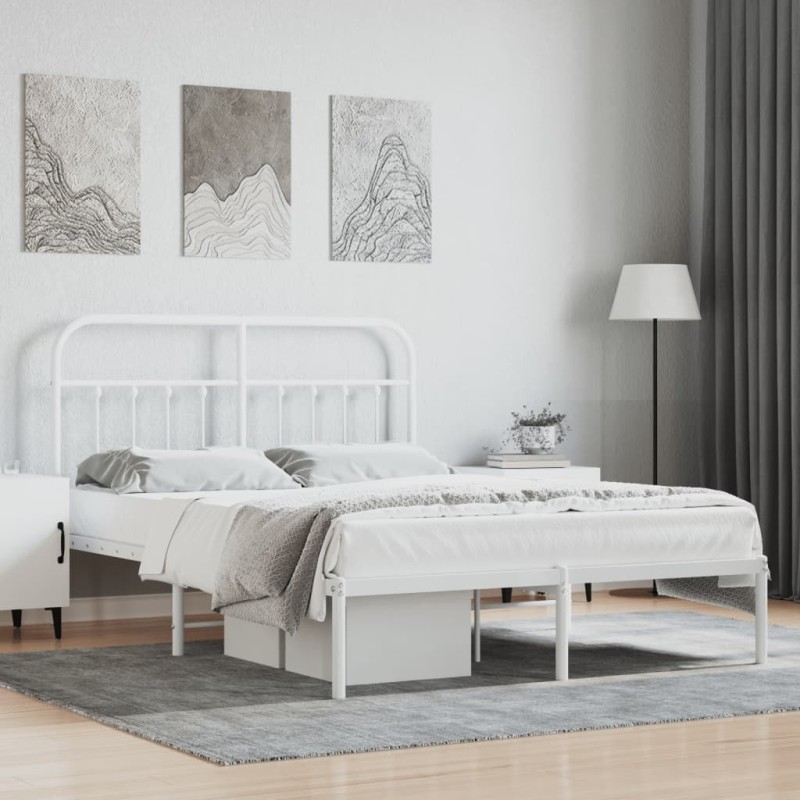 vidaXL Giroletto con Testiera Metallo Bianco 140x200 cm vidaXL Giroletto con Testiera Metallo Bianco 140x200 cm