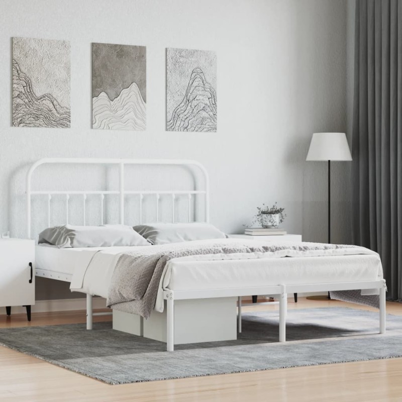 vidaXL Giroletto con Testiera Metallo Bianco 150x200 cm vidaXL Giroletto con Testiera Metallo Bianco 150x200 cm