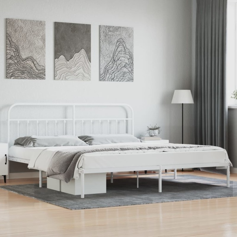vidaXL Giroletto con Testiera Metallo Bianco 193x203 cm vidaXL Giroletto con Testiera Metallo Bianco 193x203 cm