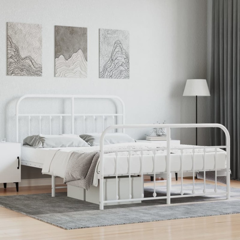 vidaXL Giroletto con Testiera e Pediera Metallo Bianco 150x200 cm
