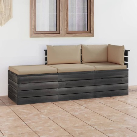Set Divani da Giardino su Pallet 3 pz con Cuscini Massello Pino