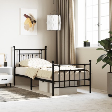 vidaXL Giroletto con Testiera e Pediera Metallo Nero 90x190 cm