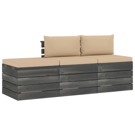 Set Divani da Giardino su Pallet 3 pz con Cuscini Massello Pino