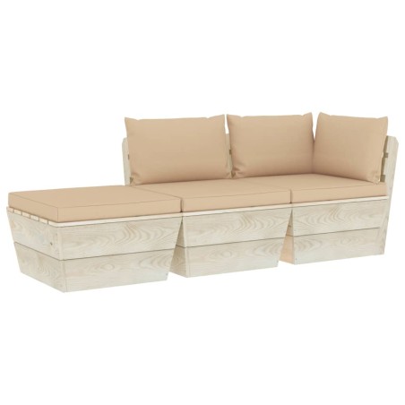 Set Divani da Giardino su Pallet 3 pz con Cuscini Legno Abete