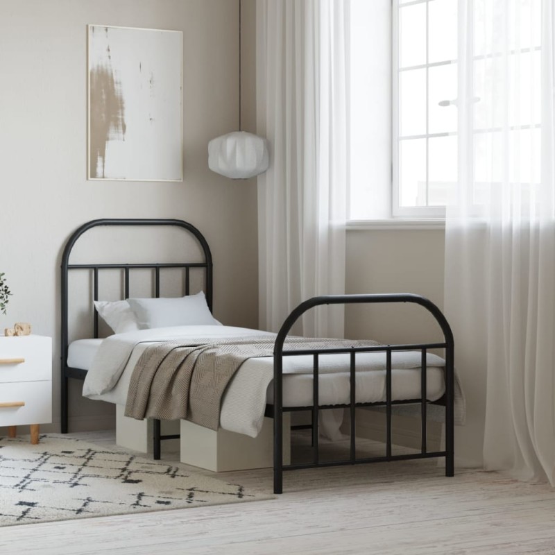 vidaXL Giroletto con Testiera e Pediera Metallo Nero 75x190 cm vidaXL Giroletto con Testiera e Pediera Metallo Nero 75x190 cm