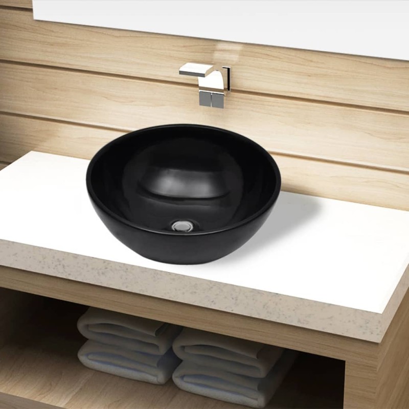 Lavandino da bagno in ceramica nera rotondo Lavandino da bagno in ceramica nera rotondo