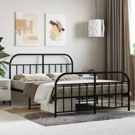vidaXL Giroletto con Testiera e Pediera Metallo Nero 135x190 cm