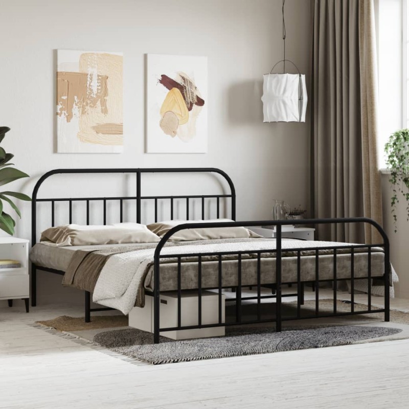 vidaXL Giroletto con Testiera e Pediera Metallo Nero 183x213 cm vidaXL Giroletto con Testiera e Pediera Metallo Nero 183x213 cm