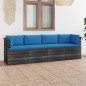 Divano da Giardino 4 Posti su Pallet con Cuscini Massello Pino Divano da Giardino 4 Posti su Pallet con Cuscini Massello Pino