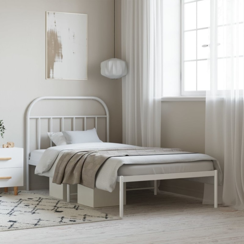 vidaXL Giroletto con Testiera Metallo Bianco 107x203 cm vidaXL Giroletto con Testiera Metallo Bianco 107x203 cm